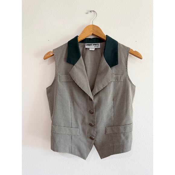 80s Green & Tan Cottagecore Light Academia Vest - Picture 1 of 7